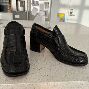 Vintage Croc-Embossed Heeled Loafer
